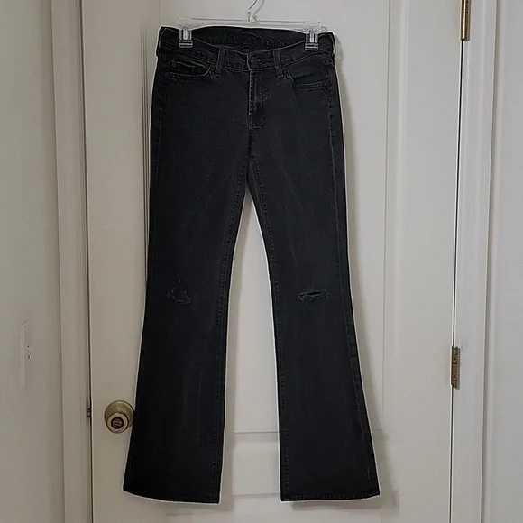 7 For All Mankind, Size 27 Washed Black Flared Jeans w/Sparkle Lightning Bolts - Picture 11 of 15